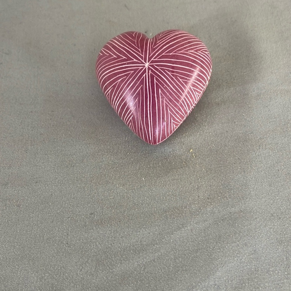 Handcrafted Heart Shaped Soapstone Art Swahili Modern Kenya Handmade Solid Rock - Picture 7 of 7